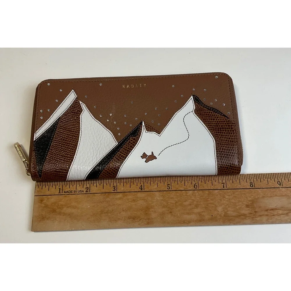 Radley London Mountain Leather Zip Around Wallet Brown White Rhinestone